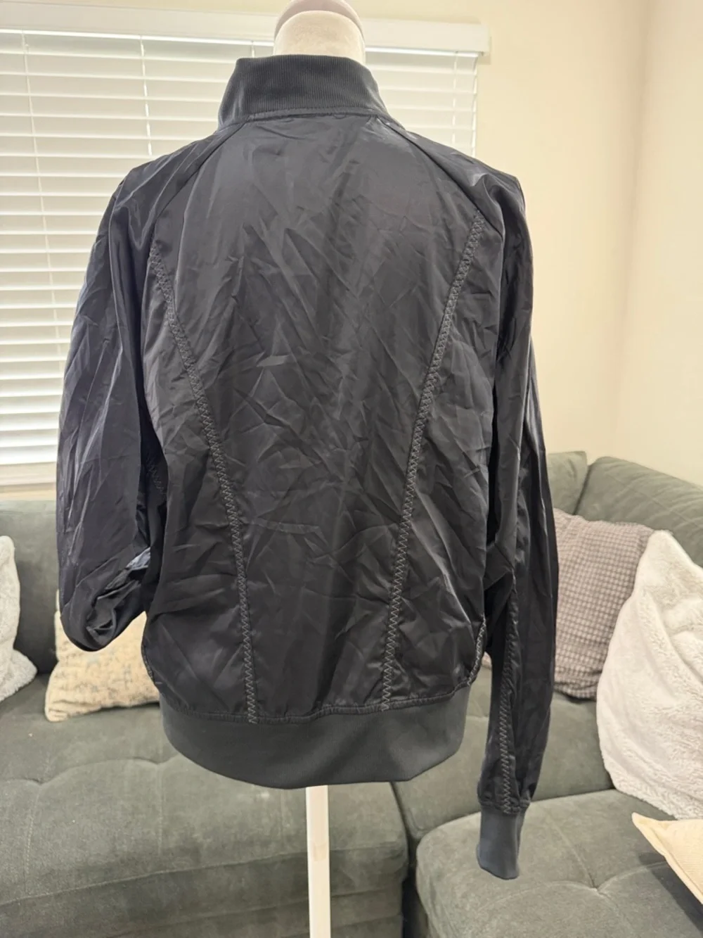 Fabletics Tori Woven Black Satin-Look Bomber Jacket